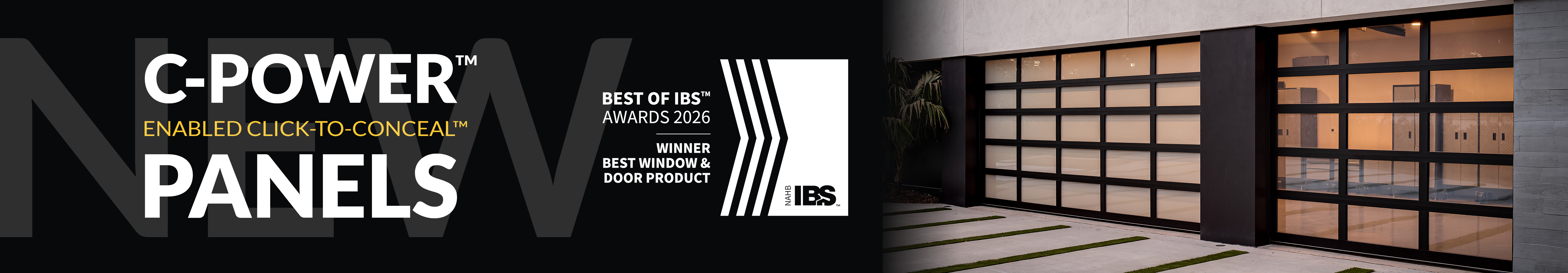 Clopay C-Power enabled Click-to-Conceal Panels Best of IBS Awards 2026 Winner Best Window & Door Product