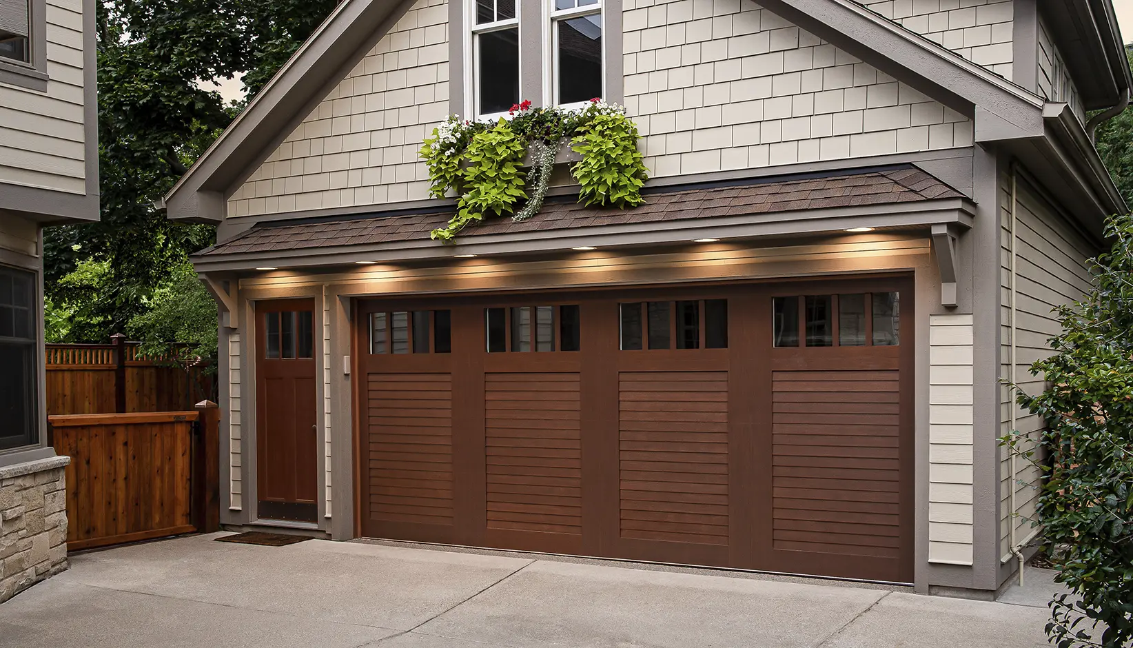 Canyon Ridge Louver in Design 52 with REC14 windows in Walnut Finish
