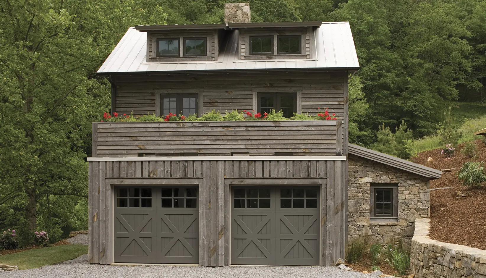 Reserve Wood Limited Edition garage door in Design 7 with SQ23 windows in custom color