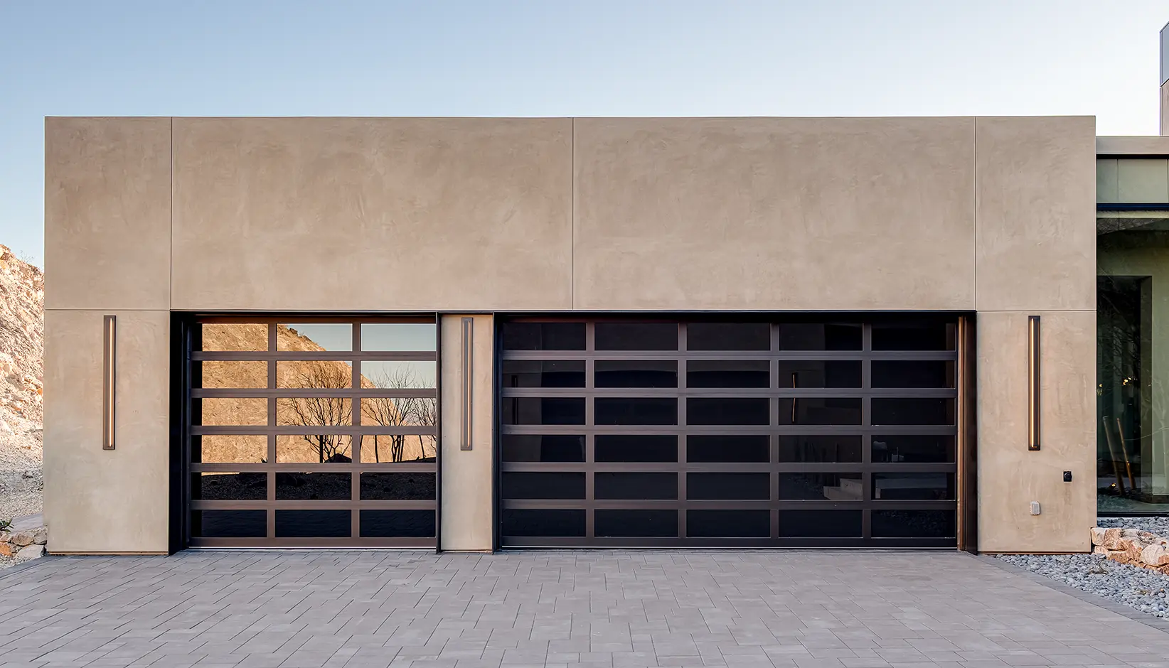 VertiStack Avante door with Bronze anodized frame and black laminated glass panels