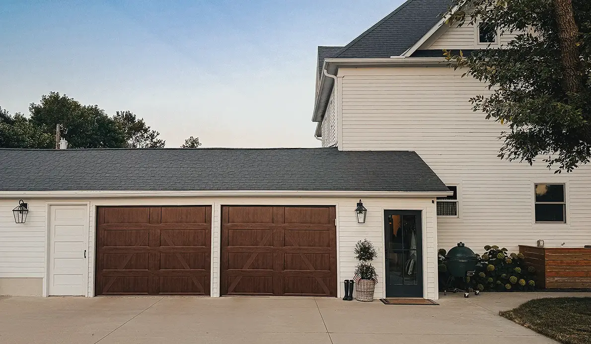 Bridgeport Inlay garage door in Walnut finish
